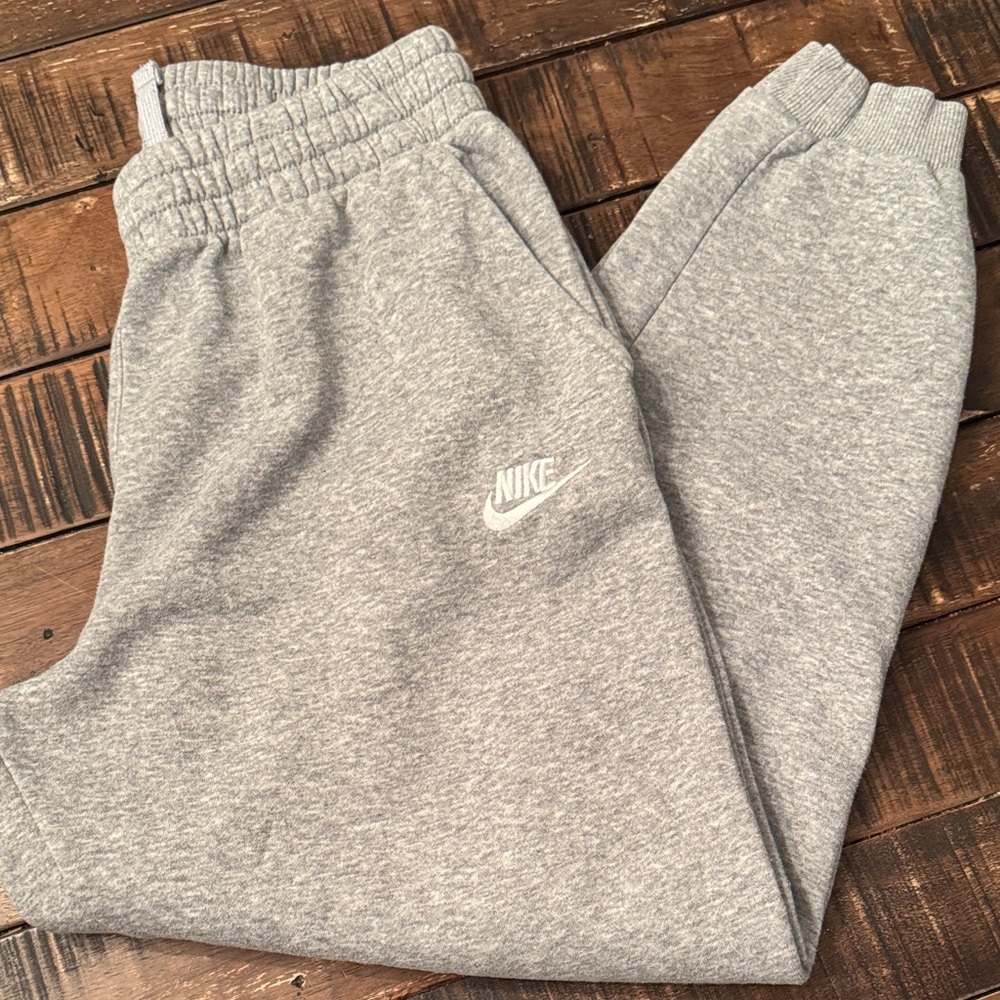 Nike Youth Heather Gray Fleece Joggers with White Logo